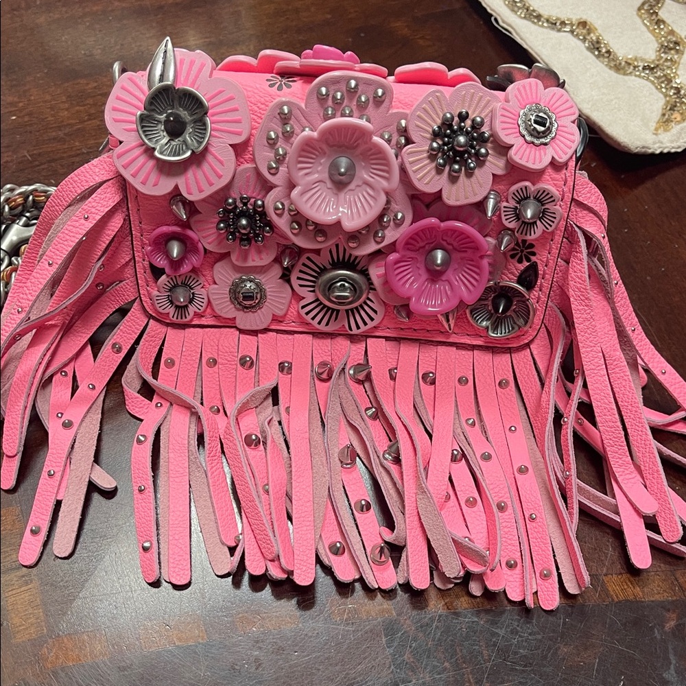 Coach 1941 Tea Rose Pink Floral Fringe Crossbody Bag